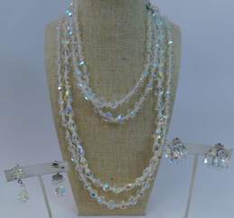 Vintage Silver Tone Aurora Borealis Crystal Necklaces & Clip Earrings 189.0g