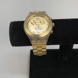 Designer Swatch Swiss Gold-Tone Chronograph Round Dial Analog Wristwatch