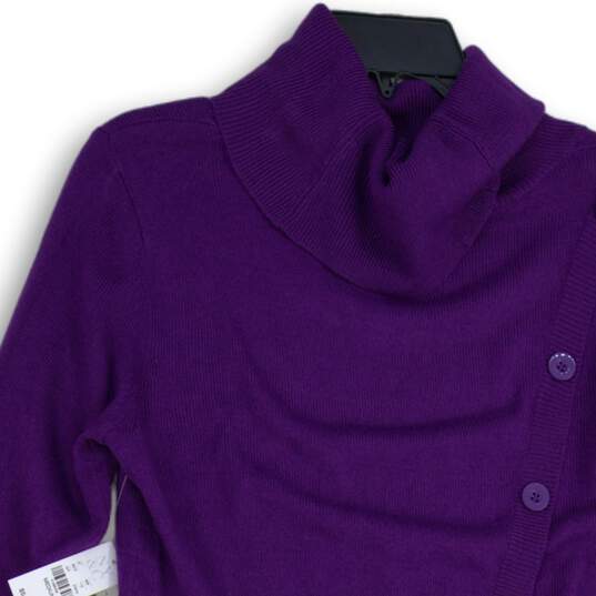 NWT New York & Company Womens Purple Knitted Turtleneck Pullover Sweater Size M image number 3