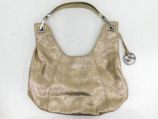 Michael Kors Light Gold Metallic Hobo Handbag image number 3