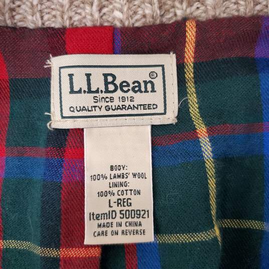 L.L. Bean MN's 100% Lambs Wool & Cotton Full Zip Beige Pullover Size L image number 3