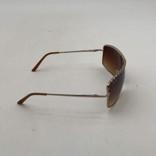 Womens Brown Lens UV Protection Full Metal Rim Rectangle Sunglasses image number 5
