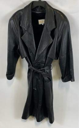Martini Womens Black Leather Long Sleeve Collared Long Trench Coat Size Medium