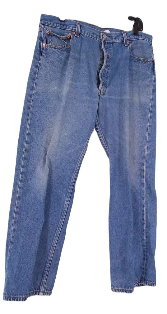 Mens Blue Regular Fit Pockets Denim Straight Jeans Size 38x32 image number 1
