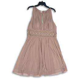 NWT Jessica Howard Womens Pink Sequin Keyhole Neck Sleeveless A-Line Dress Sz 16