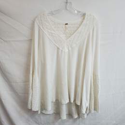 Free People White Long Sleeve Lightweight V-Neck Top Women's Size M