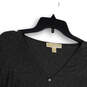 Womens Gray Long Sleeve V-Neck Knotted Button Front Blouse Top Size Large image number 4
