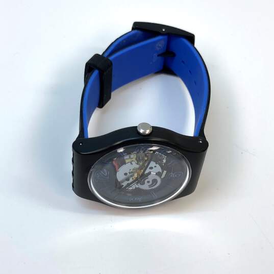 Designer Swatch Blue Black Water Resistant Analog Quartz Wristwatch image number 2