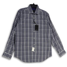 NWT Mens Blue Plaid Spread Collar Long Sleeve Button Up Shirt Size M