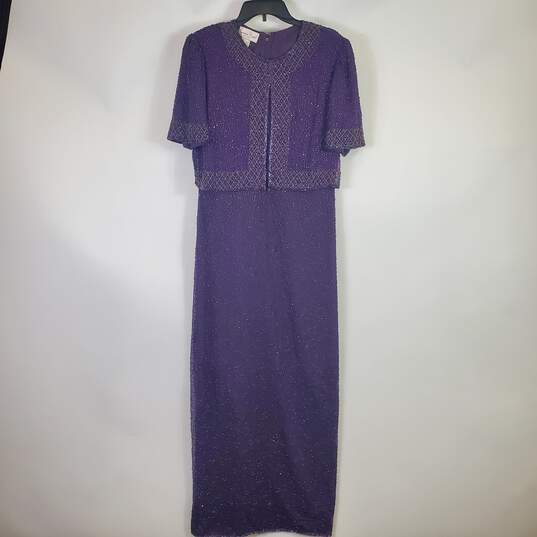 Lawrence Kazar Women Purple Beaded Dress L image number 1
