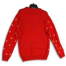 Mens Red Graphic Print Knitted Crew Neck Long Sleeve Pullover Sweater Size S alternative image