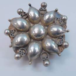 Artisan Mexico 925 Modernist Domes Granulated & Scrolled Flower Brooch For Repair 19.2g