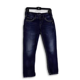 Womens Blue Denim Medium Wash Pockets Stretch Straight Leg Jeans Size W26