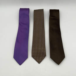 NWT Mens Purple Brown Silk Abstract Adjustable Pointed Neckties Lot Of 3