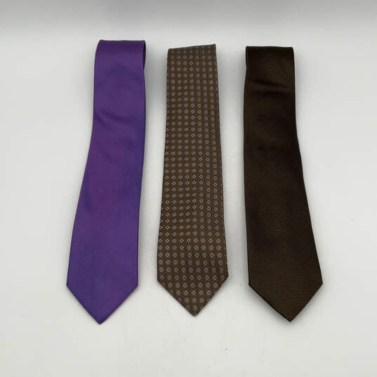 NWT Mens Purple Brown Silk Abstract Adjustable Pointed Neckties Lot Of 3 image number 1
