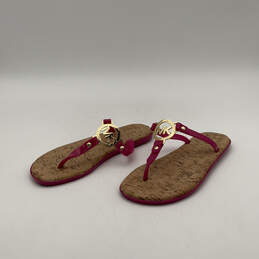 Womens Brown Pink Monogram Charm Stylish Thong Sandals Size 6