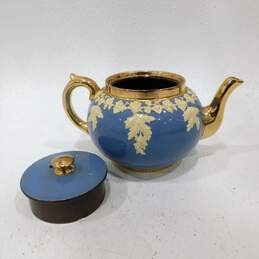 Vintage Gibsons Jasperware Style Sky Blue Teapot w/ Gold Gilding