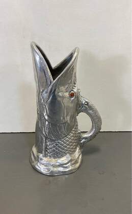 Aluminum Fish Pike Pitcher Vase with Red Glass Eyes By Arthur Court Designs 1977