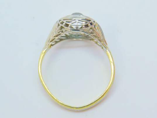 Antique Art Deco 18K Gold White & Blue Sapphire Ring 3.3g image number 4