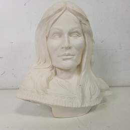 White Plaster Cast Native American Bust Sculpture / Vintage Pottery