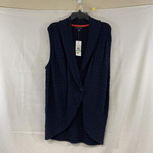 Women's Navy Tommy Hilfiger Sleeveless Cable-Knit Sweater, Sz. L image number 1