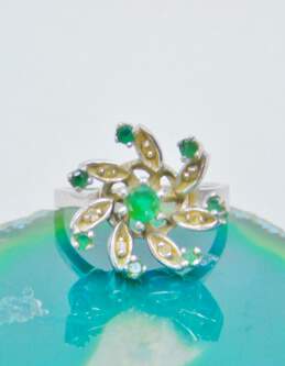 Vintage 10K White Gold Emerald Diamond Accent Pinwheel Ring 4.3g