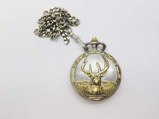 Majesti Deer Buck Stag Pocket Watch W/ Chain image number 1
