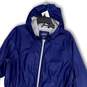 Womens Blue Long Sleeve Hooded Pockets Full-Zip Windbreaker Jacket Size XL image number 3