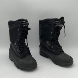 Mens Black Leather Duck Toe Mid-Calf Fashionable Lace-Up Snow Boots Size 9 alternative image