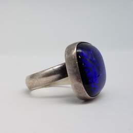 Mexico Sterling Silver Blue Glass Modernist Sz 5 1/2 Ring 14.1g alternative image