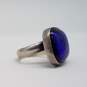 Mexico Sterling Silver Blue Glass Modernist Sz 5 1/2 Ring 14.1g image number 2