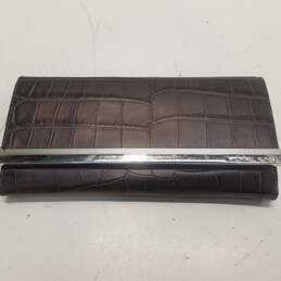Michael Kors Gray Croc Embossed Leather Accordion Flap Fold Envelope Wallet