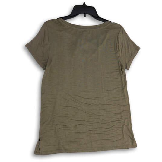 NWT Womens Olive Green V-Neck Short Sleeve Pullover Blouse Top Size Large image number 2
