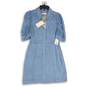 NWT Dear John Womens Blue Spread Collar Short Sleeve Shirt Dress Size Small image number 1