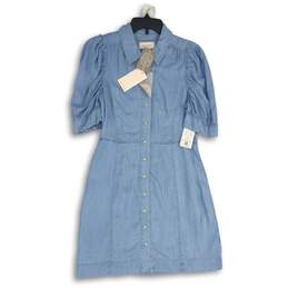 NWT Dear John Womens Blue Spread Collar Short Sleeve Shirt Dress Size Small