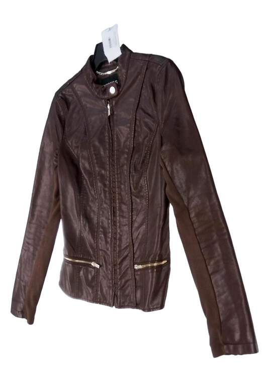 Express Women's Brown Long Sleeve Pockets Leather Motorcycle Jacket Size Small image number 5