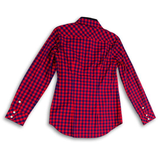 Womens Blue Red Check Long Sleeve Spread Collar Button-Up Shirt Size 0 image number 2
