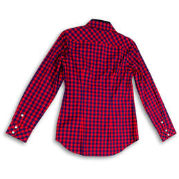 Womens Blue Red Check Long Sleeve Spread Collar Button-Up Shirt Size 0 alternative image