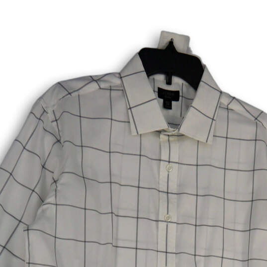Mens White Gray Check Long Sleeve Collared Button-Up Shirt Size 16.5/34 image number 3