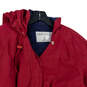 Mens Red Pockets Long Sleeve Hooded Button Front Jacket Free Size image number 4