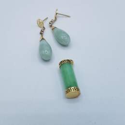 14k Gold Green Gemstone Earring & Pendant Jewelry Bundle 2pcs 7.9g