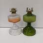 Vintage Bundle Tall Kerosene Hurricane Oil Lamp 18.25'' Green Glass and Pink image number 4
