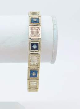 Art Deco 14k White Gold Onyx Diamond Accent Panel Bracelet 12.4g