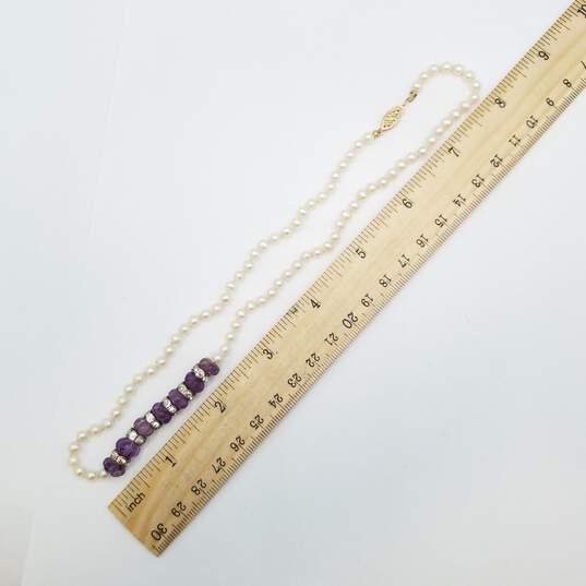 14K Gold Amethyst FW Pearl Crystal 17in Necklace 13.7g image number 3