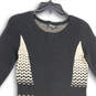 Womens Black Tan Knitted Round Neck Pullover Sweater Dress Size XS image number 3