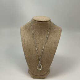 Designer Swarovski Silver-Tone Link Chain Clear Crystal Pendant Necklace
