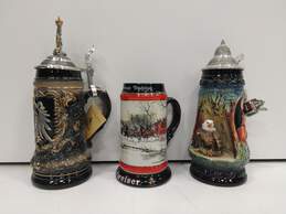 Bundle of 3 Vintage Ceramic Beer Stein Mugs
