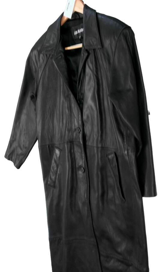 Luis Alvear Womens Black 3/4 Sleeve Pockets Leather Overcoat Jacket Size Medium image number 2