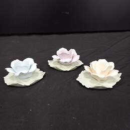 Set of 3 Assorted Ardalt Japan Pastel Color  Rose Candle Holders alternative image