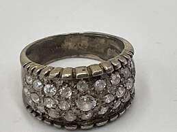 Sterling Silver Womens Clear Rhinestone Wide Cocktail Ring Size 8 5.8g